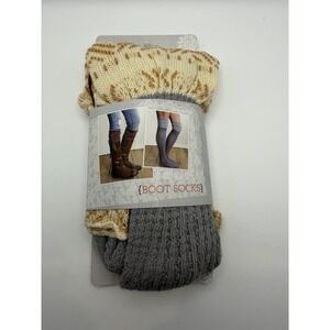 Grace & Lace Tahoe Tassel Boot Socks-Grey Sock, Cream Top-One Size-New With Tags